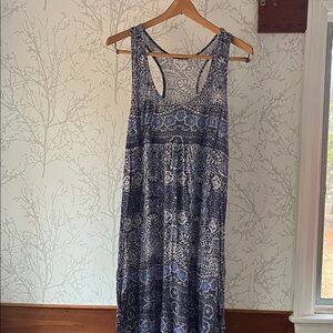 Banana Republic Navy and White Printed Racerback Maxi Dress